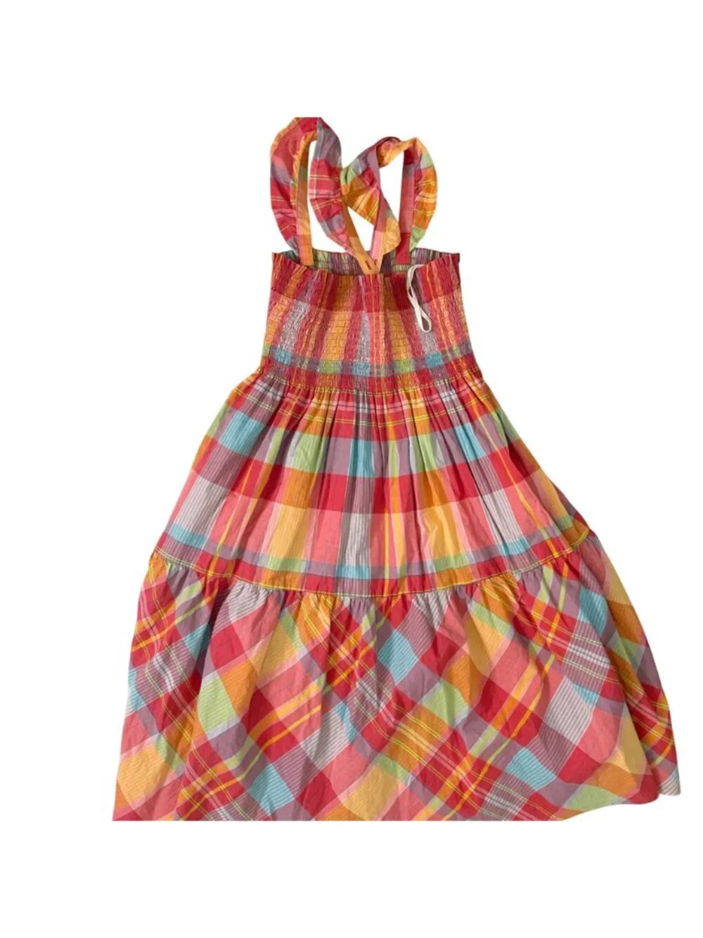 Tea Collection Madras Smocked Flutter Sleeve Dress, Size 14